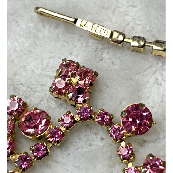 Lot 6 Vintage Pink Rhinestone Jewelry AB Stones Earrings Signed La Roco Necklace - Picture 5 of 15